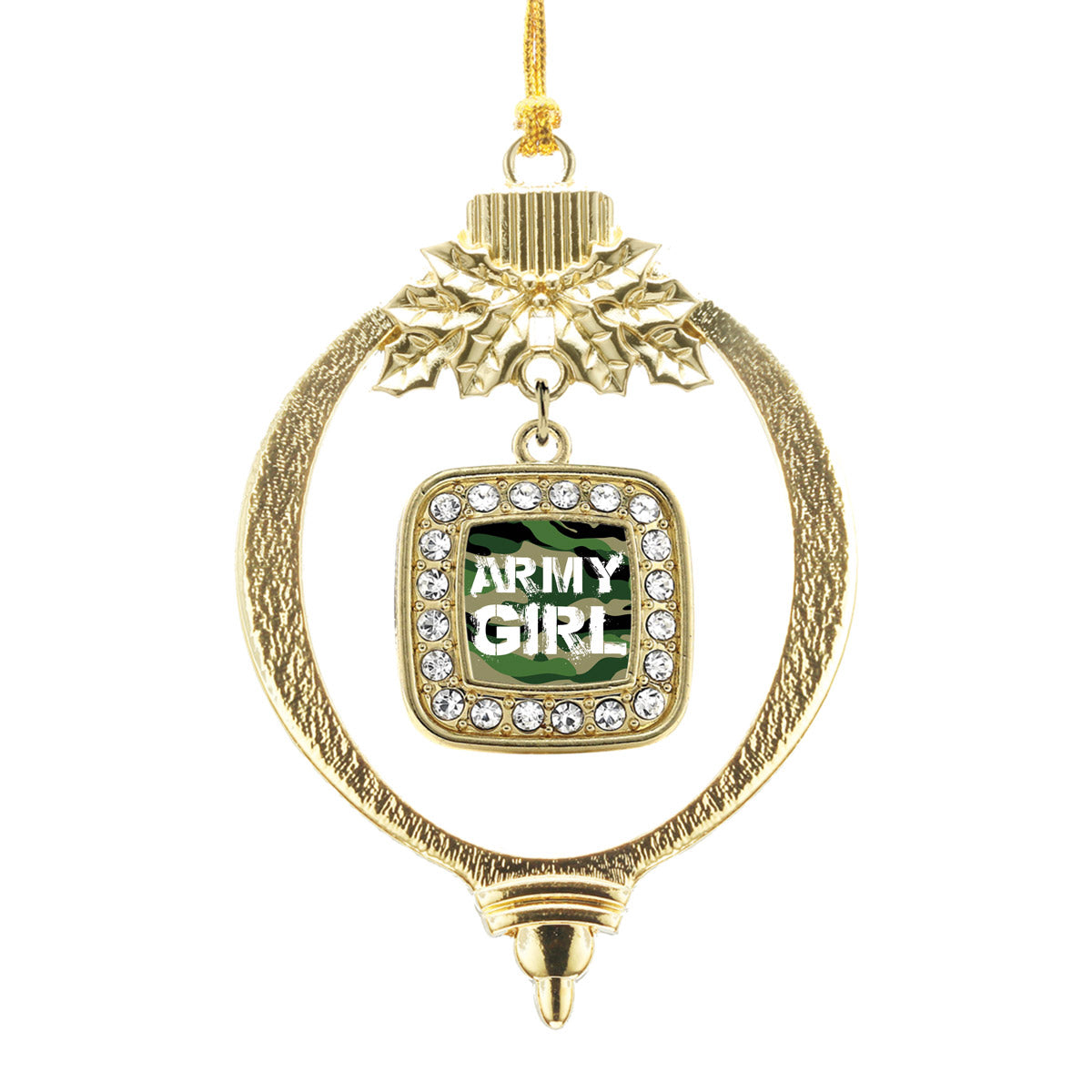 Gold Army Girl Square Charm Holiday Ornament