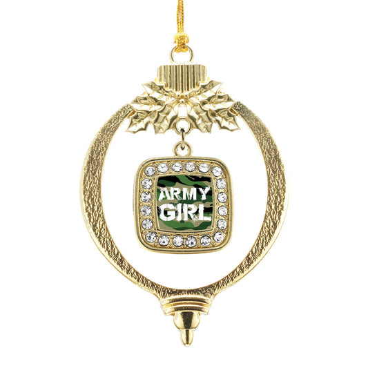 Gold Army Girl Square Charm Holiday Ornament