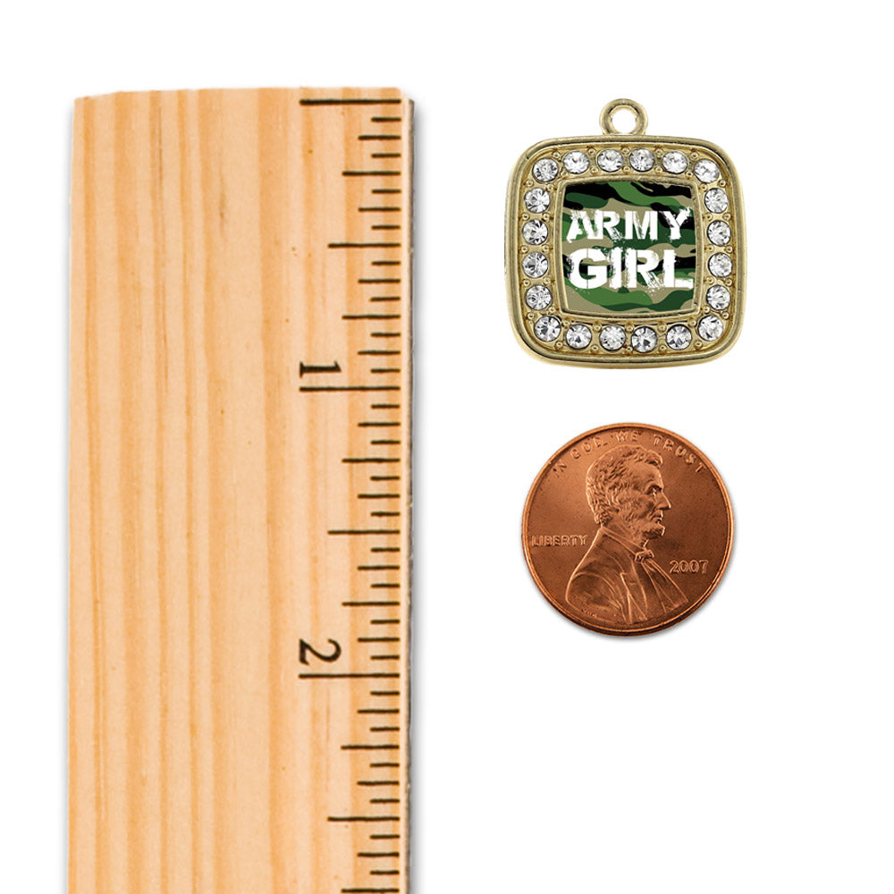 Gold Army Girl Square Charm Snowman Ornament