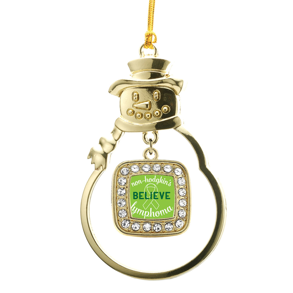 Gold Non Hodgkin's Believe Square Charm Snowman Ornament