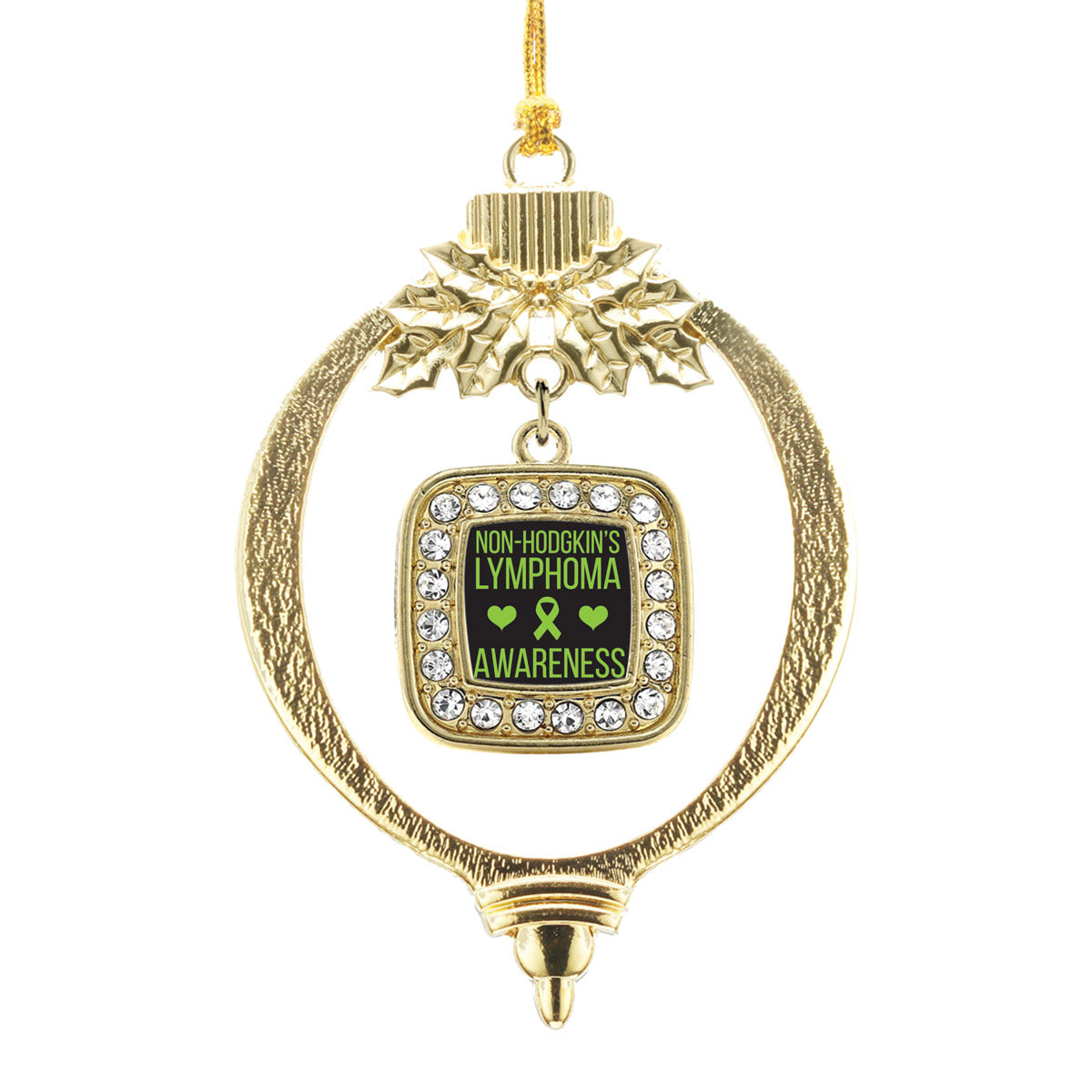 Gold Non Hodgkin's Lymphoma Support Square Charm Holiday Ornament