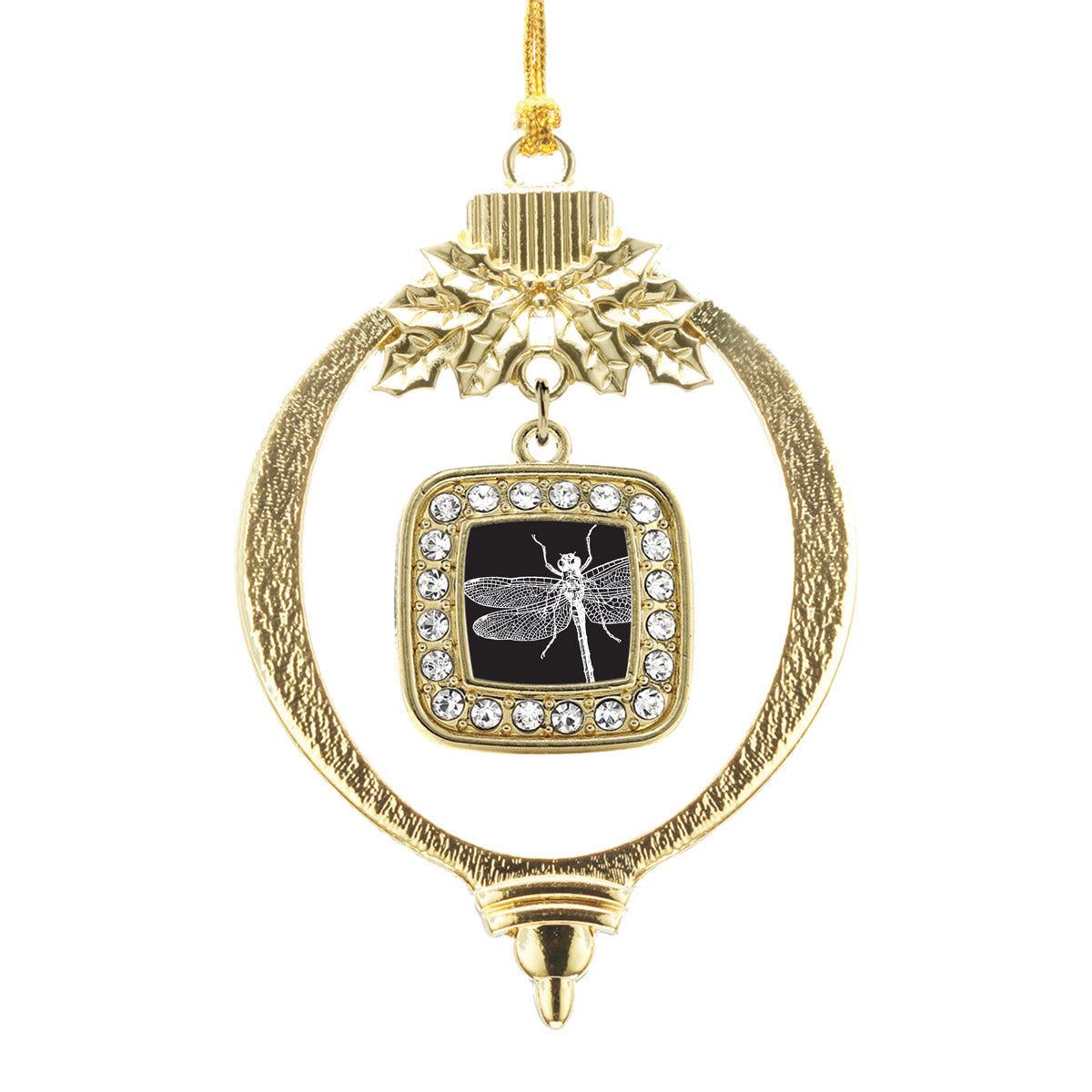 Gold Dragon Fly Square Charm Holiday Ornament