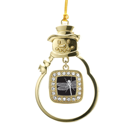 Gold Dragon Fly Square Charm Snowman Ornament