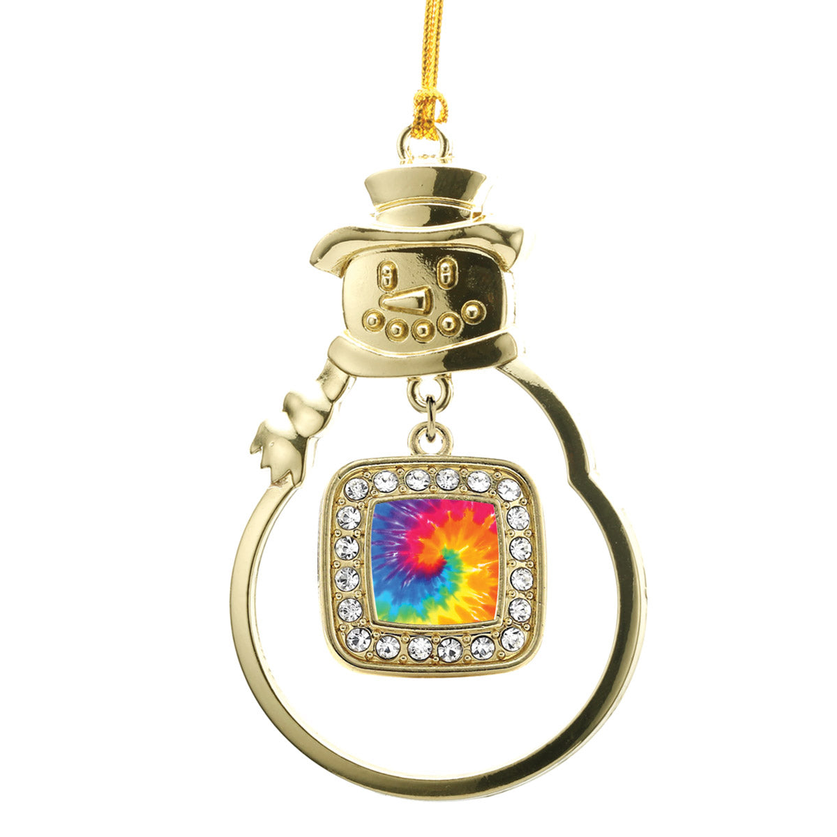 Gold Tie Dye Square Charm Snowman Ornament