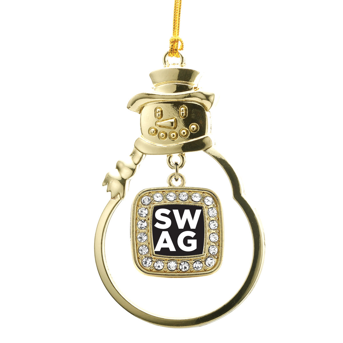 Gold Swag Square Charm Snowman Ornament