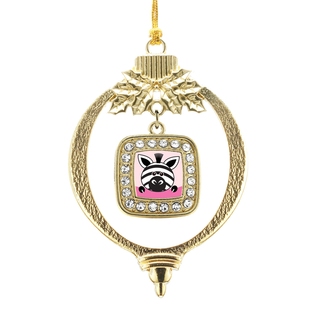 Gold Peeking Zebra Square Charm Holiday Ornament