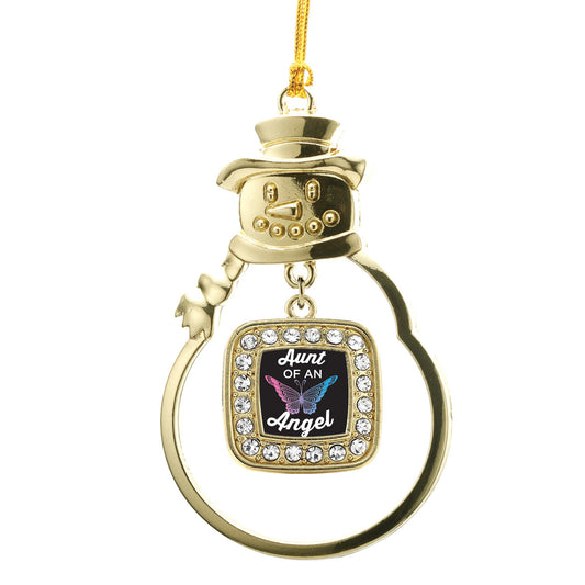 Gold Aunt Of An Angel Square Charm Snowman Ornament