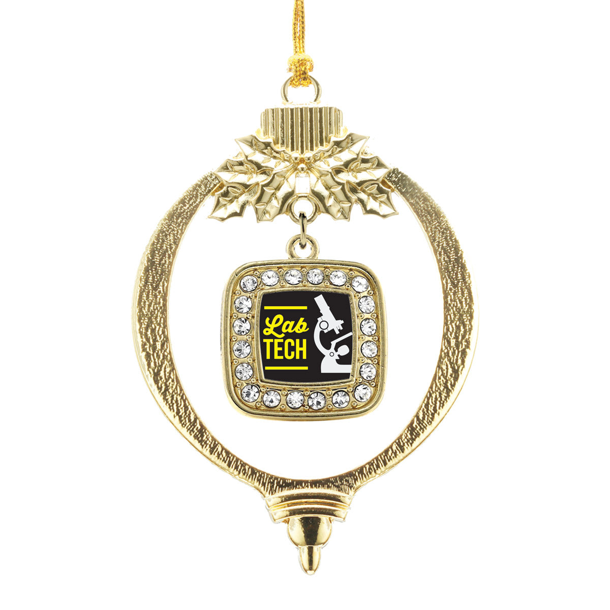 Gold Lab Technician Square Charm Holiday Ornament