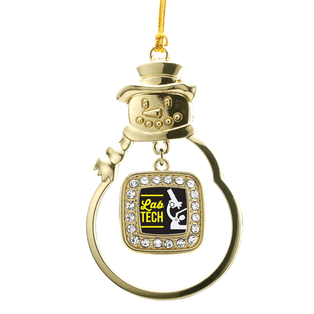 Gold Lab Technician Square Charm Snowman Ornament