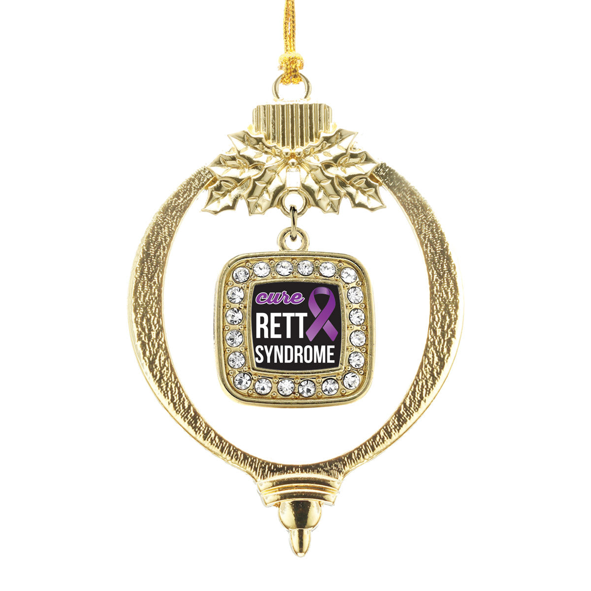 Gold Rett Syndrome Square Charm Holiday Ornament