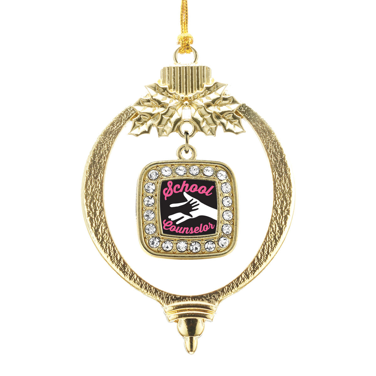 Gold School Counselor Square Charm Holiday Ornament