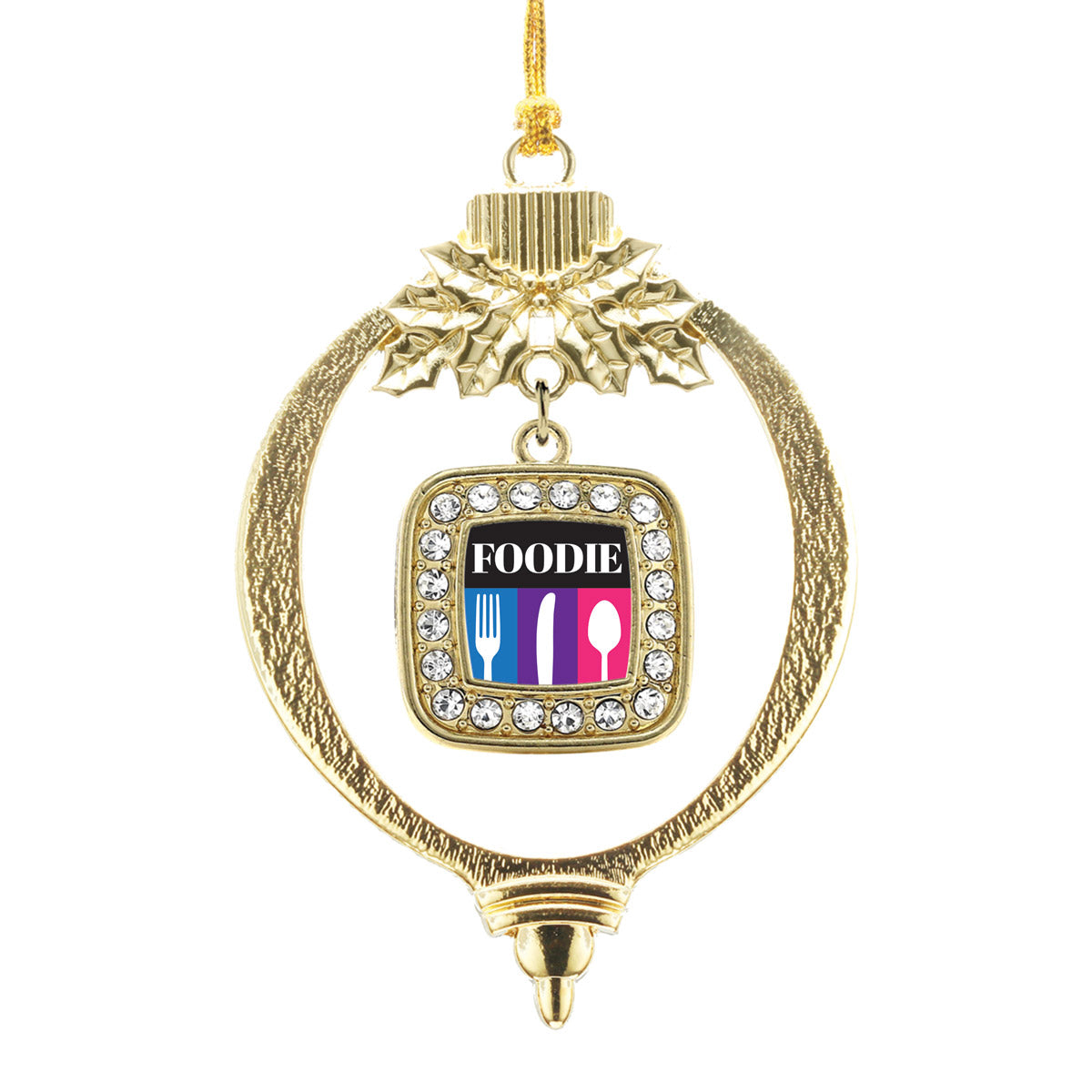 Gold Foodie Square Charm Holiday Ornament