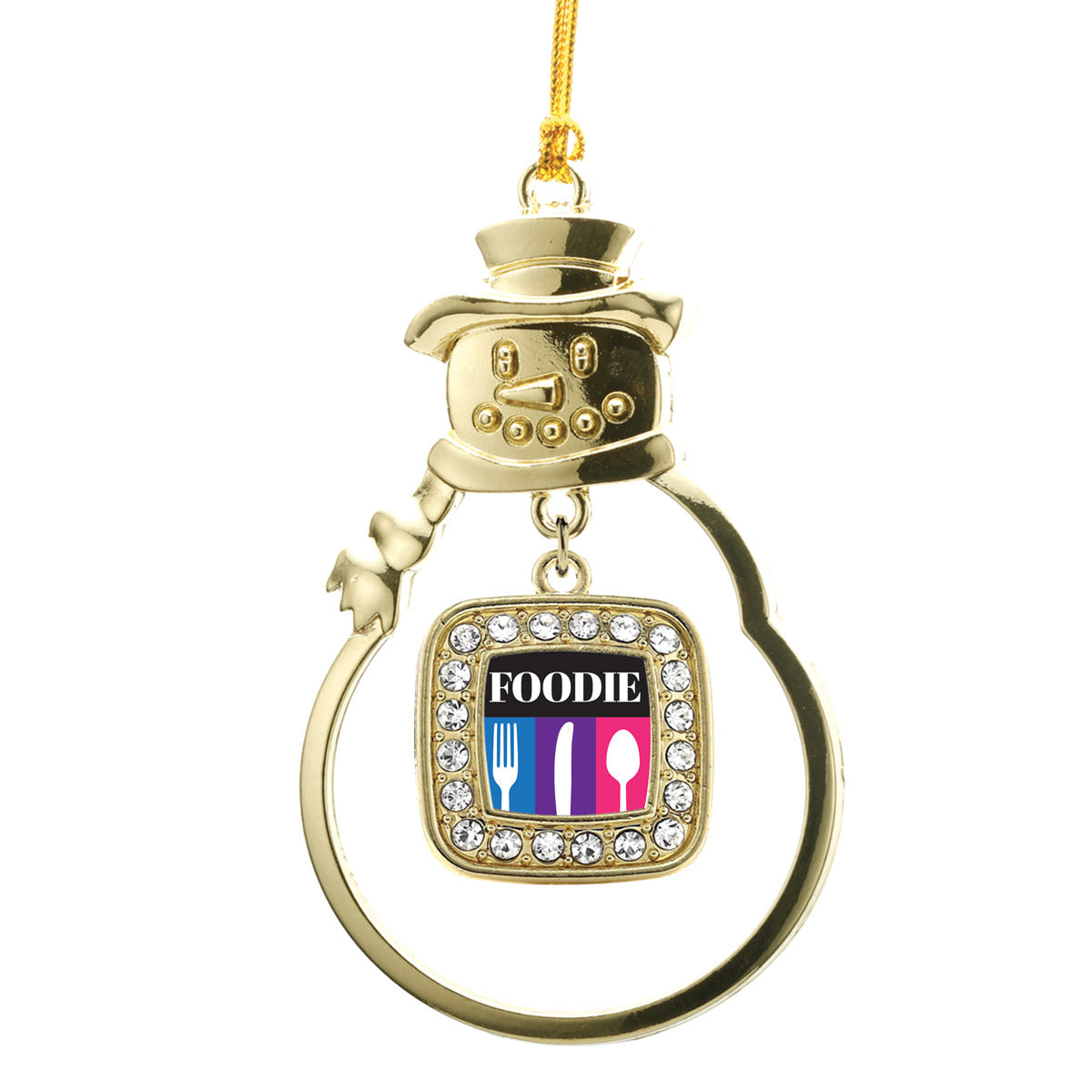 Gold Foodie Square Charm Snowman Ornament