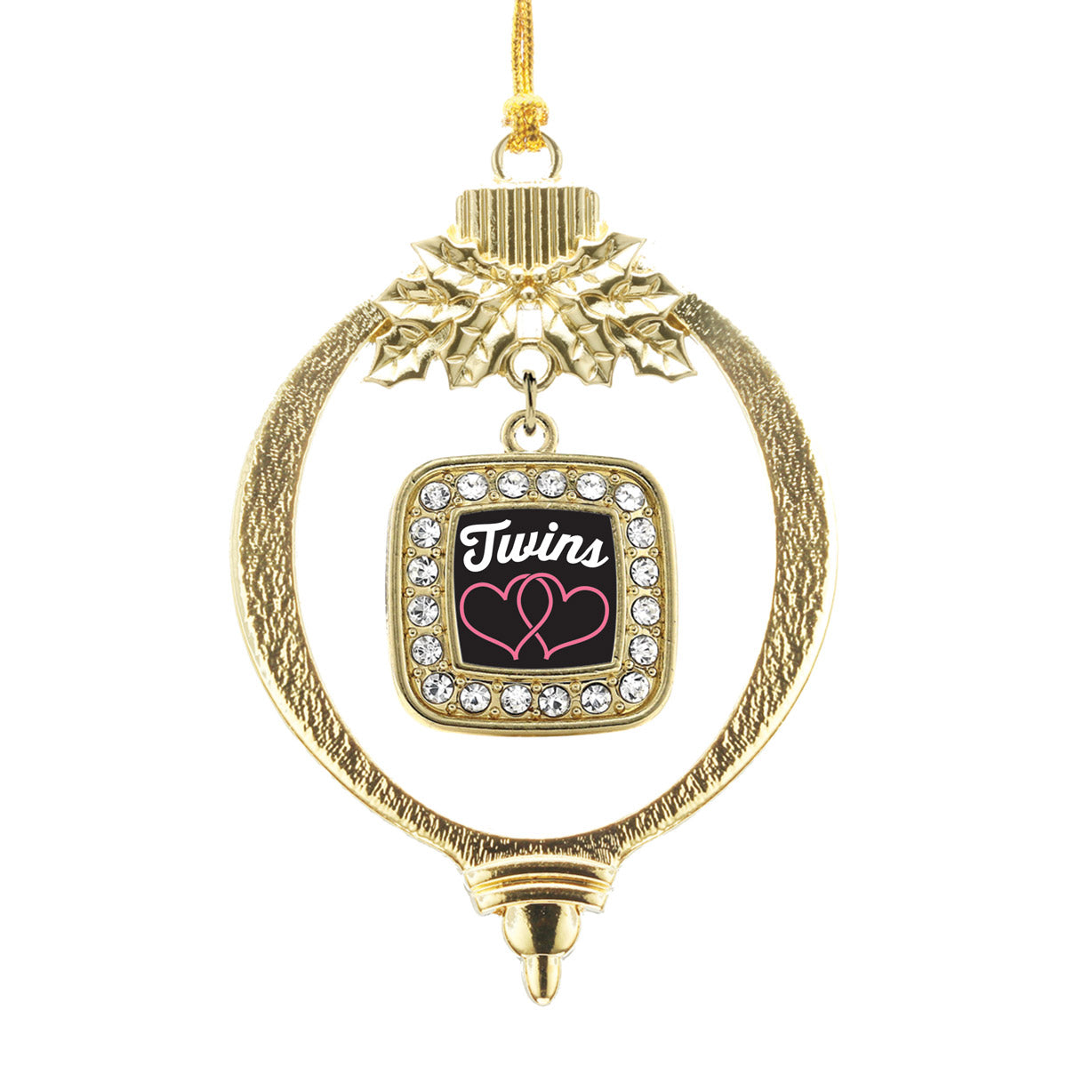 Gold Twins Square Charm Holiday Ornament