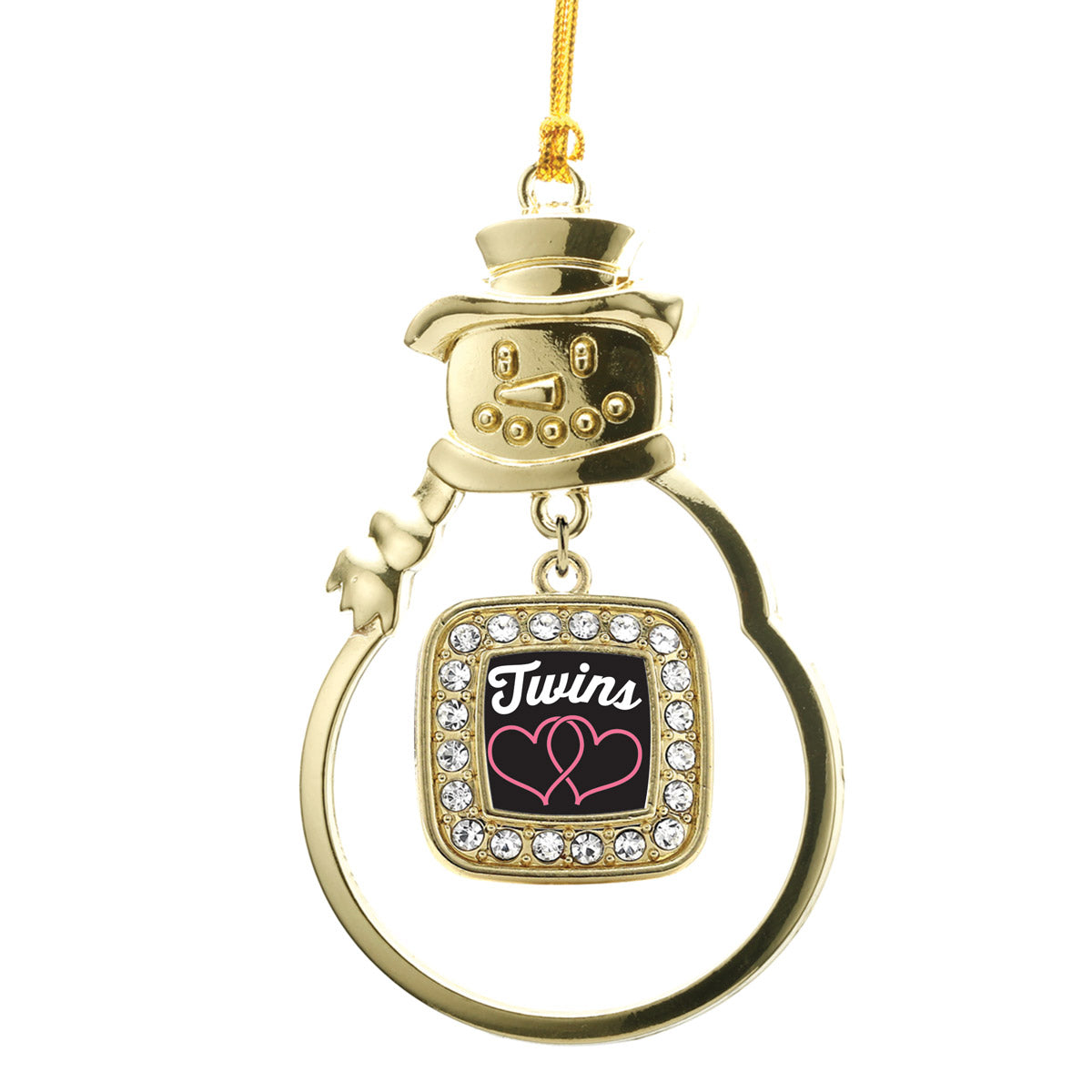 Gold Twins Square Charm Snowman Ornament