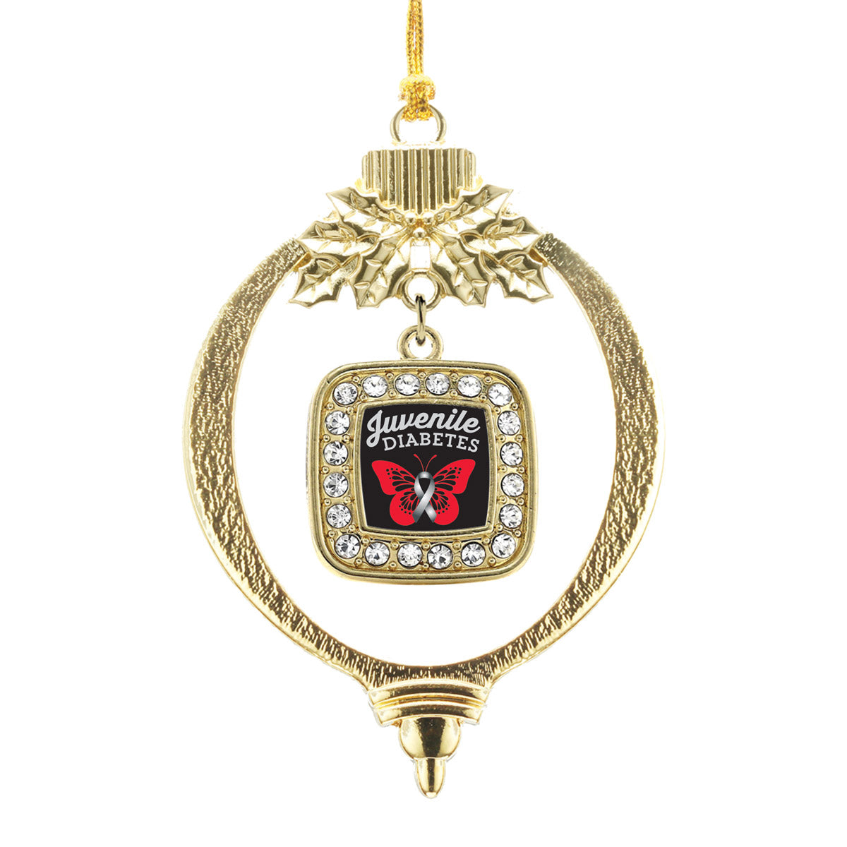 Gold Juvenile Diabetes Square Charm Holiday Ornament