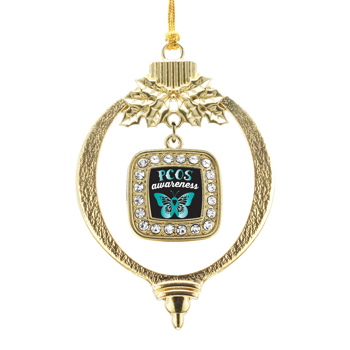 Gold PCOS Awareness Square Charm Holiday Ornament