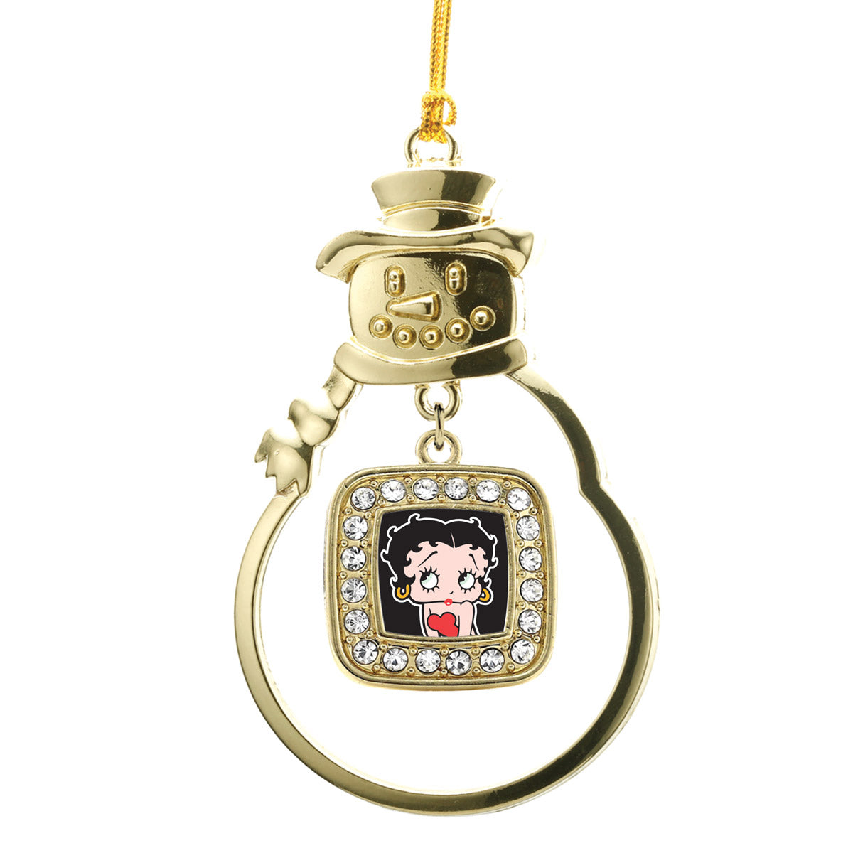 Gold Betty Boop Square Charm Snowman Ornament