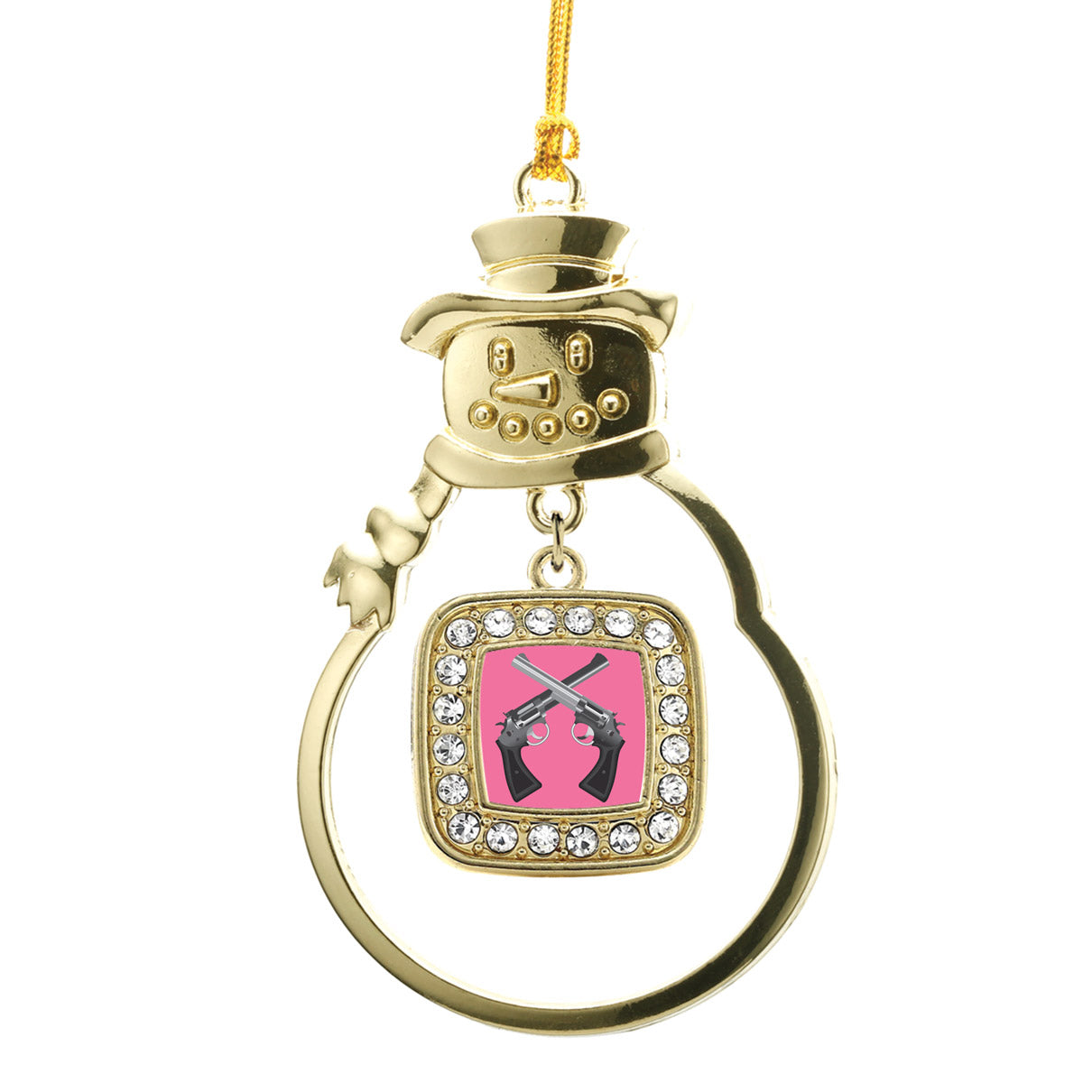 Gold Girls N' Guns Square Charm Snowman Ornament