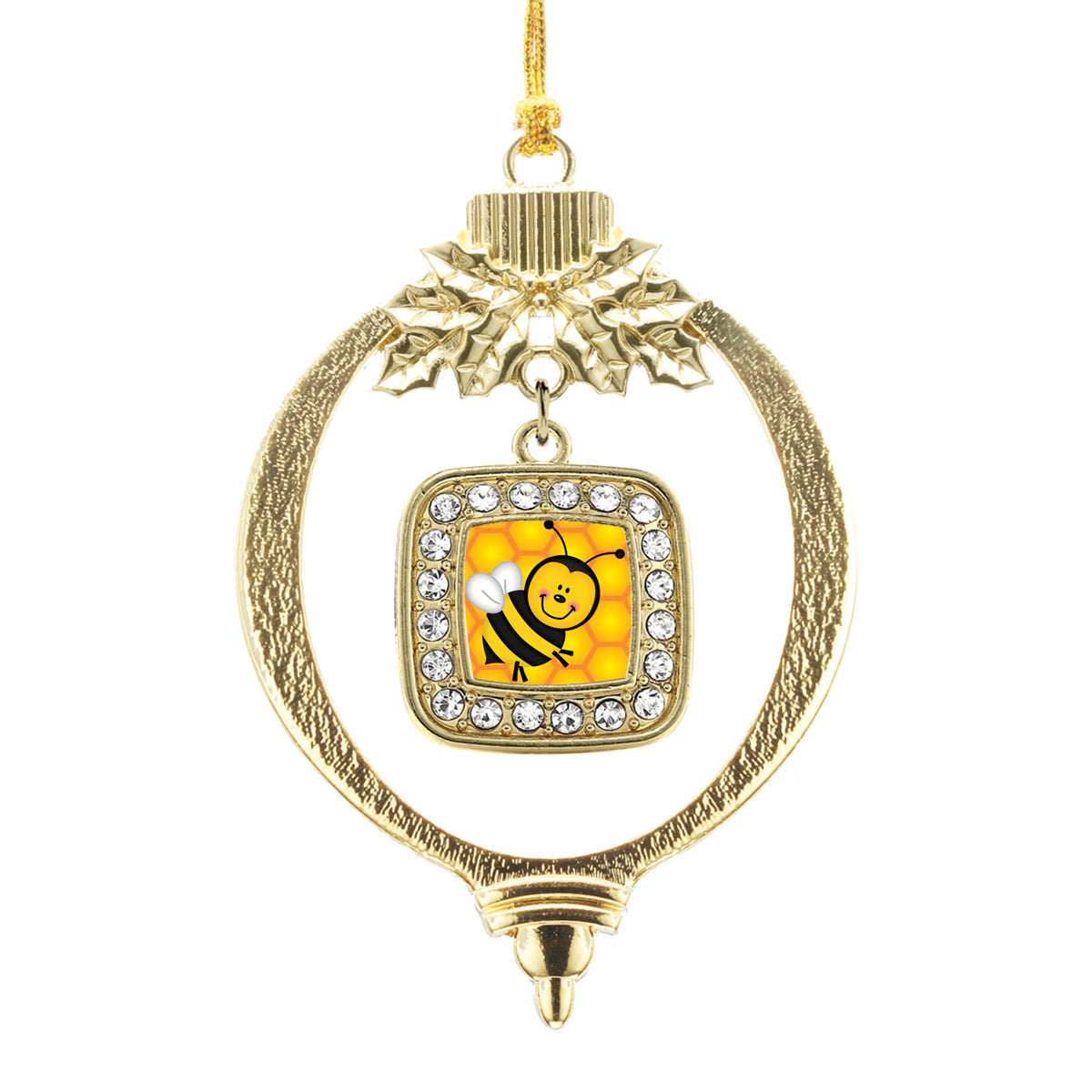 Gold Honey Bee Square Charm Holiday Ornament