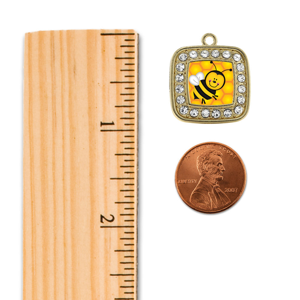 Gold Honey Bee Square Charm Holiday Ornament