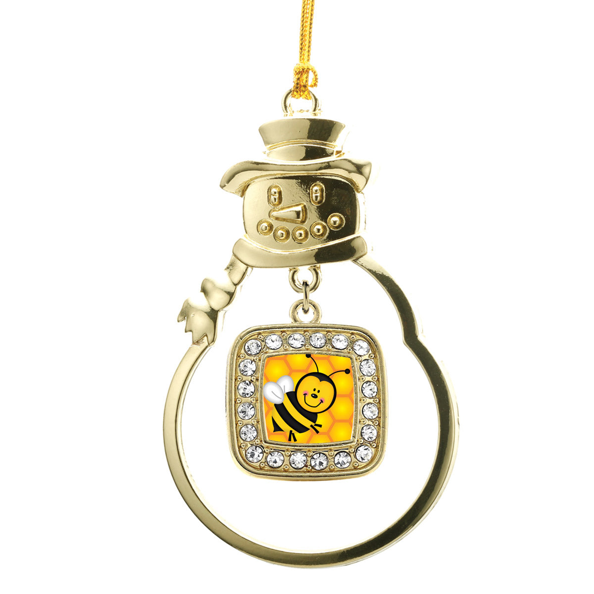 Gold Honey Bee Square Charm Snowman Ornament
