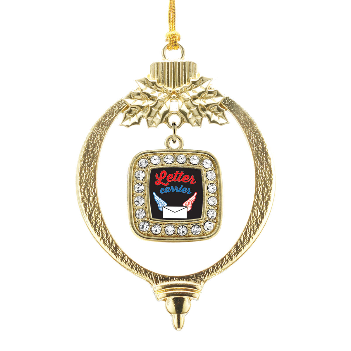 Gold Letter Carrier Square Charm Holiday Ornament
