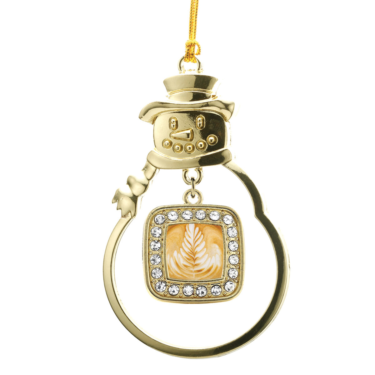 Gold Latte Square Charm Snowman Ornament