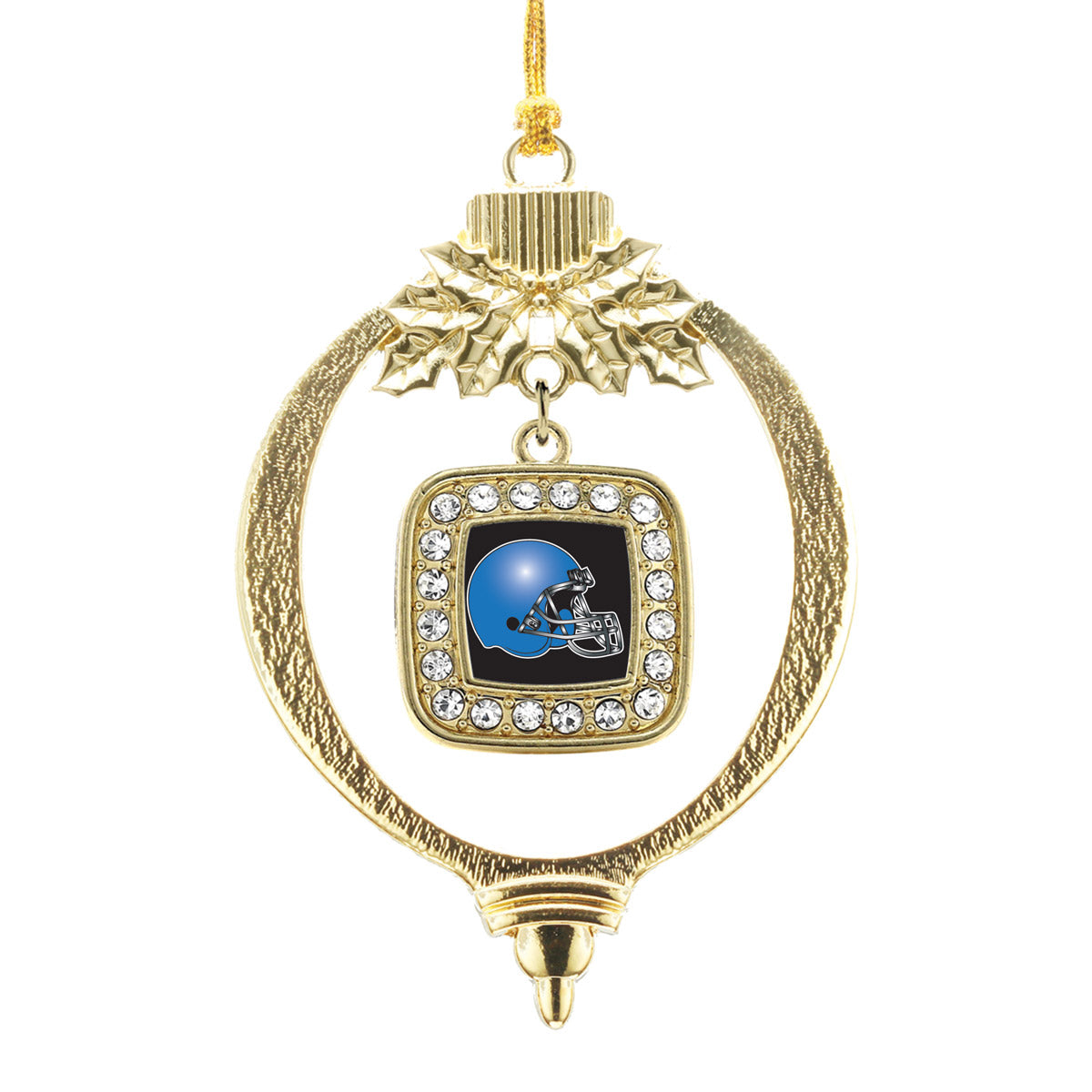 Gold Black and Blue Team Helmet Square Charm Holiday Ornament