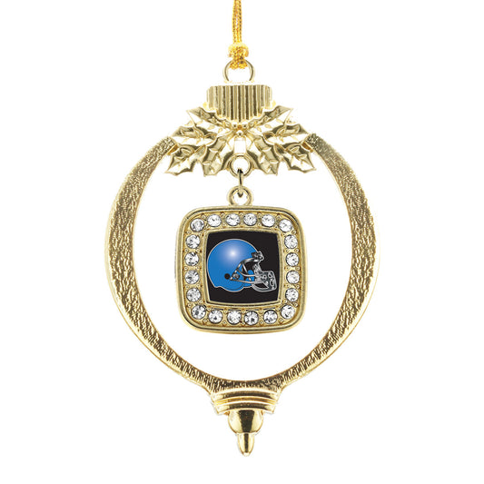 Gold Black and Blue Team Helmet Square Charm Holiday Ornament