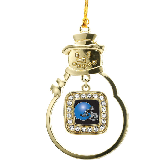Gold Black and Blue Team Helmet Square Charm Snowman Ornament