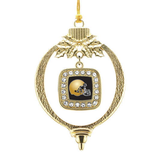 Gold Black and Gold Team Helmet Square Charm Holiday Ornament