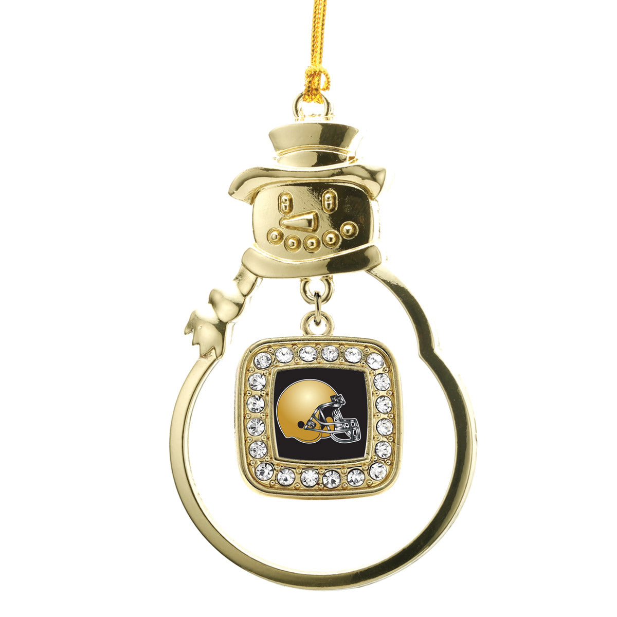 Gold Black and Gold Team Helmet Square Charm Snowman Ornament
