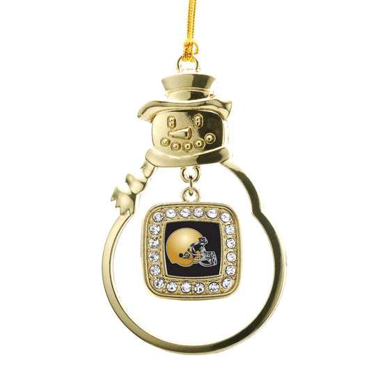 Gold Black and Gold Team Helmet Square Charm Snowman Ornament