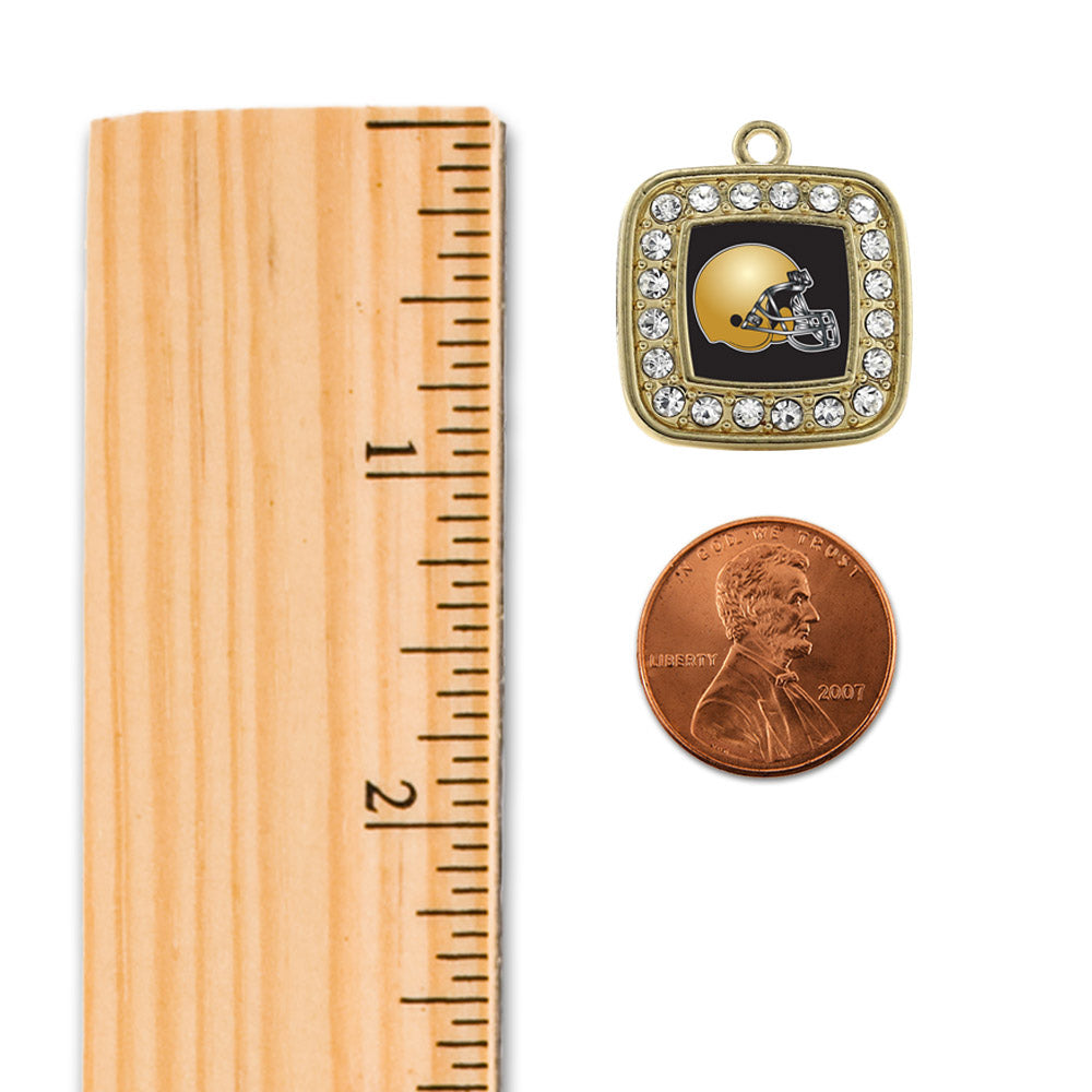 Gold Black and Gold Team Helmet Square Charm Snowman Ornament