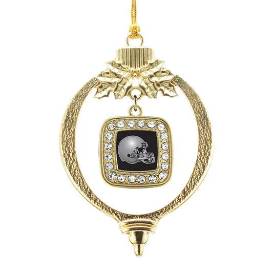 Gold Black and Grey Team Helmet Square Charm Holiday Ornament