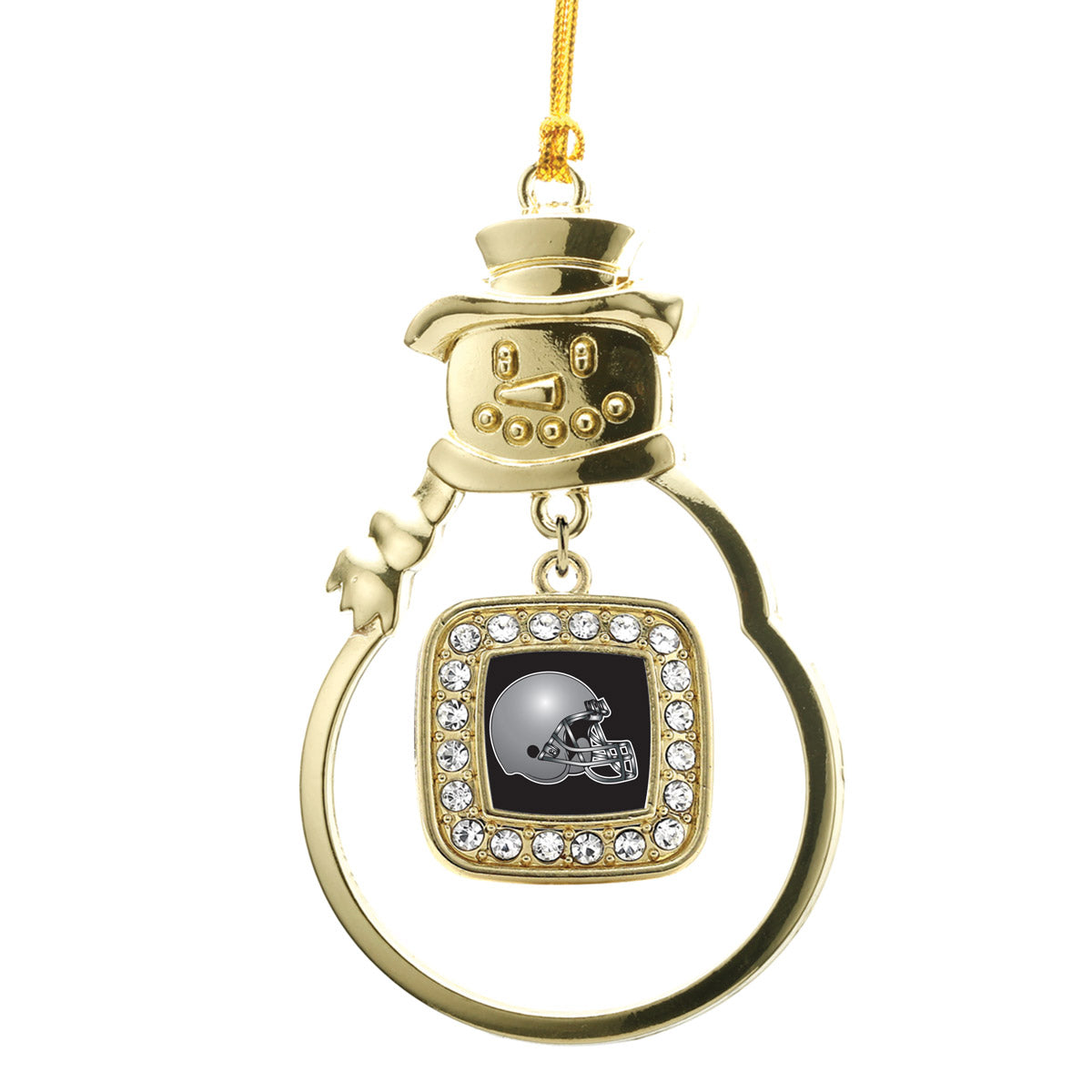 Gold Black and Grey Team Helmet Square Charm Snowman Ornament
