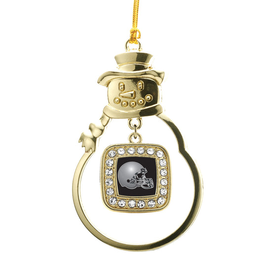 Gold Black and Grey Team Helmet Square Charm Snowman Ornament