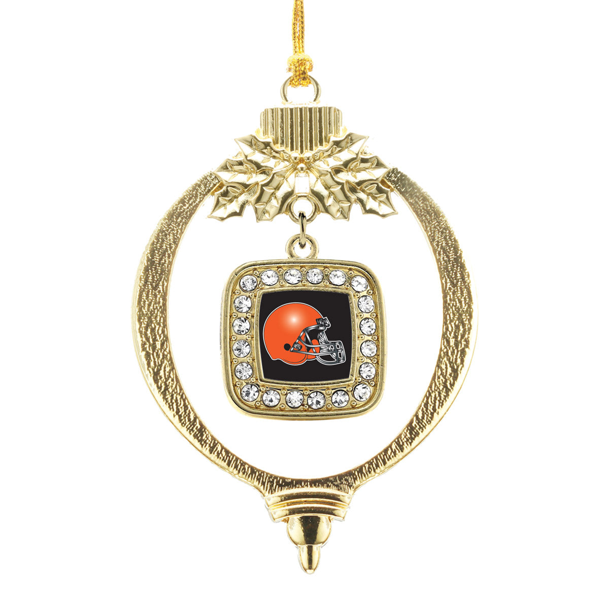 Gold Black and Orange Team Helmet Square Charm Holiday Ornament