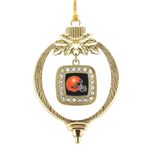 Gold Black and Orange Team Helmet Square Charm Holiday Ornament