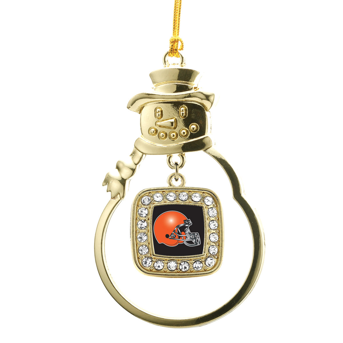 Gold Black and Orange Team Helmet Square Charm Snowman Ornament