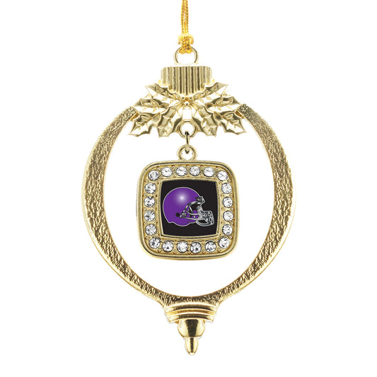 Gold Black and Purple Team Helmet Square Charm Holiday Ornament