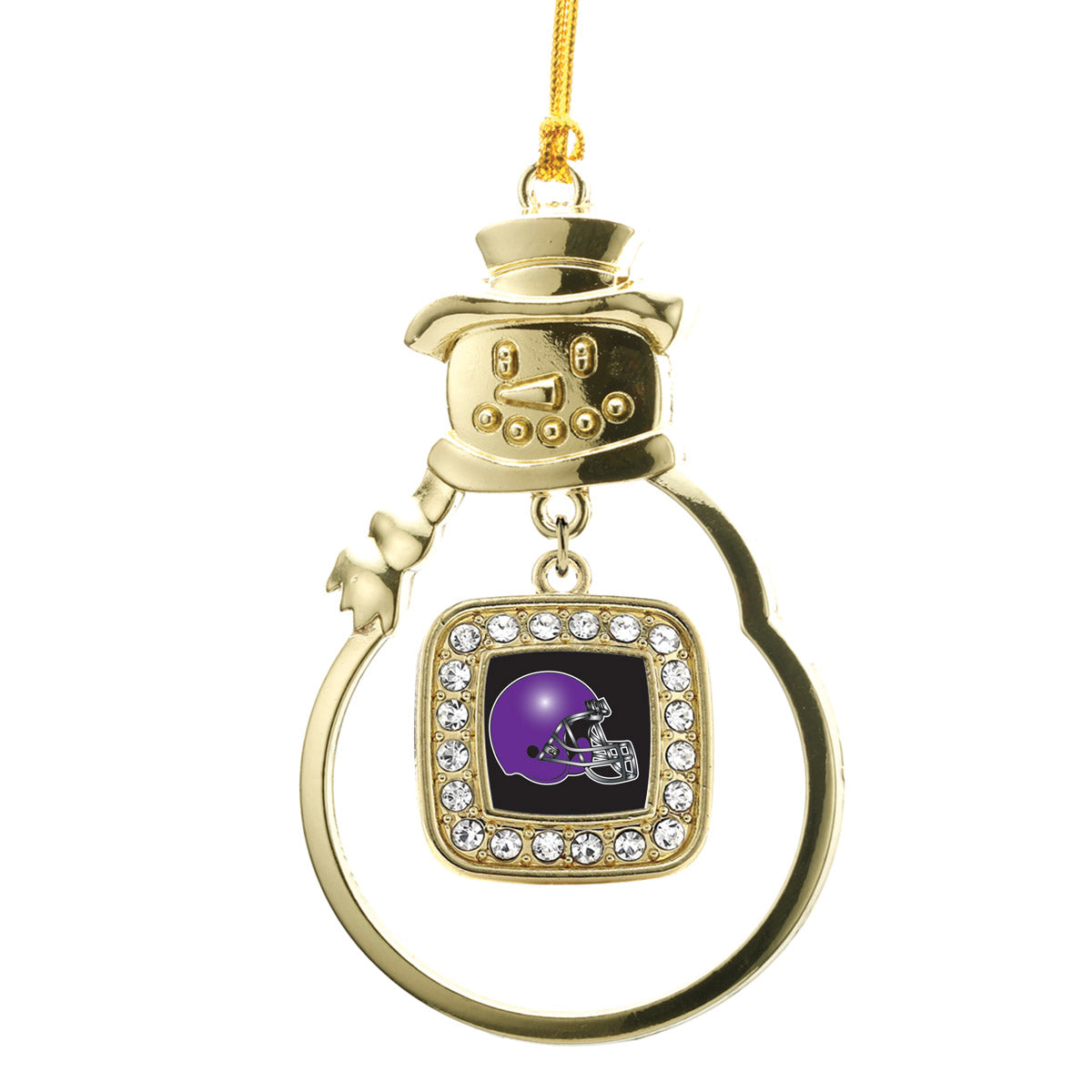 Gold Black and Purple Team Helmet Square Charm Snowman Ornament