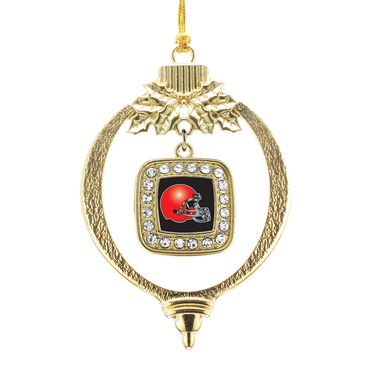 Gold Black and Red Team Helmet Square Charm Holiday Ornament