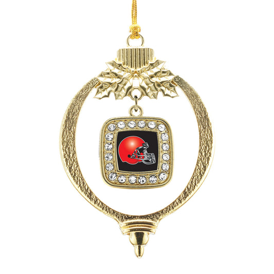 Gold Black and Red Team Helmet Square Charm Holiday Ornament