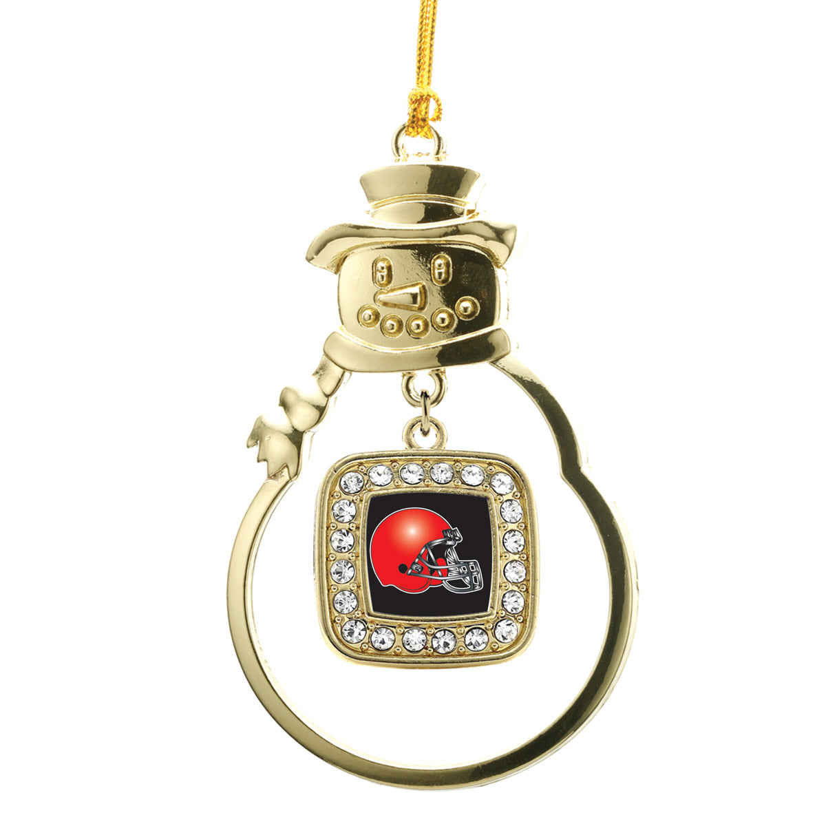 Gold Black and Red Team Helmet Square Charm Snowman Ornament