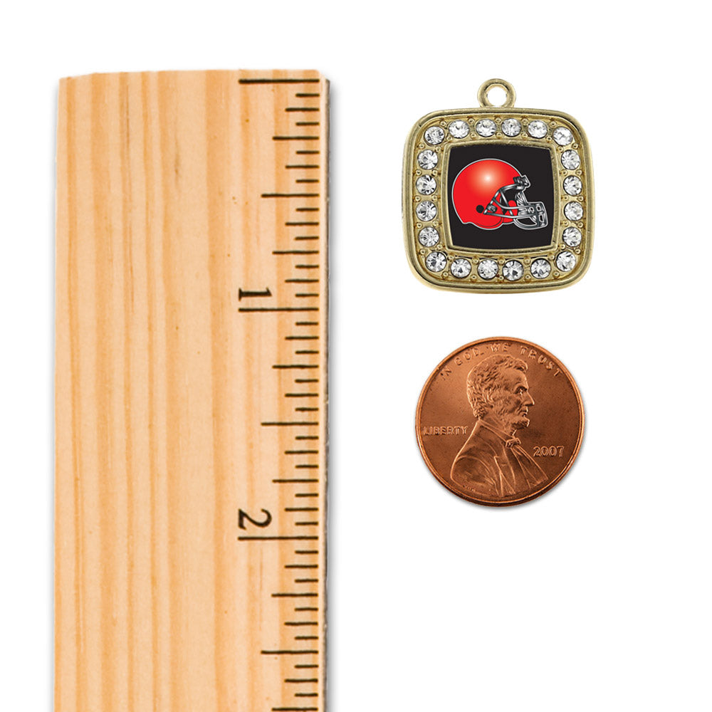 Gold Black and Red Team Helmet Square Charm Snowman Ornament