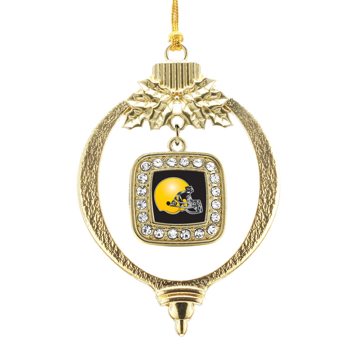 Gold Black and Yellow Team Helmet Square Charm Holiday Ornament