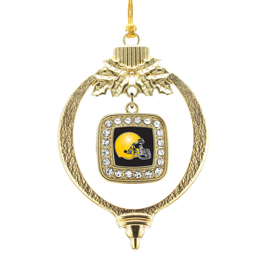 Gold Black and Yellow Team Helmet Square Charm Holiday Ornament