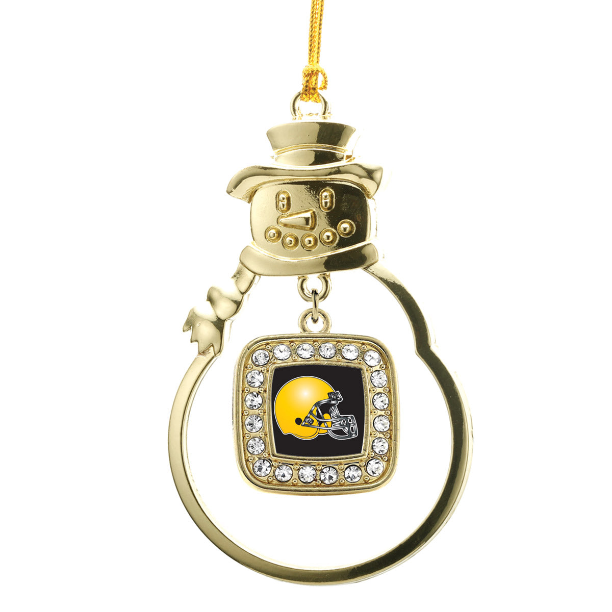 Gold Black and Yellow Team Helmet Square Charm Snowman Ornament